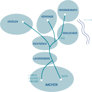 Skizze der Zielorte des Radschnellwegs Euregio